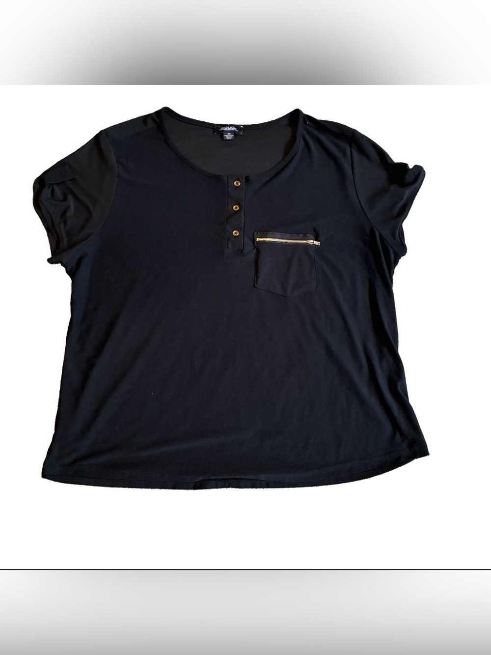 Rouge Collection Women's Black Short Sleeve Zip Pocket blouse Size 4X